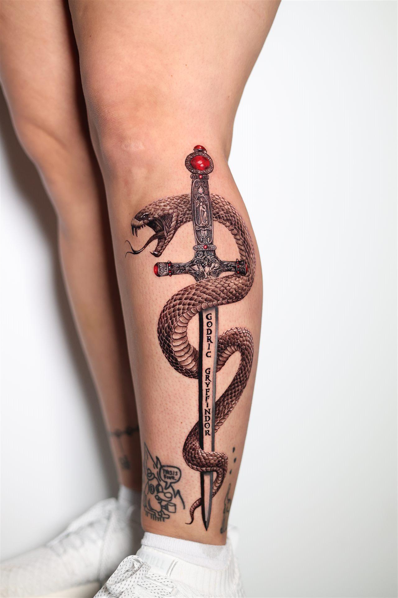 Gryffindor's sword illustrative black & gray tattoo